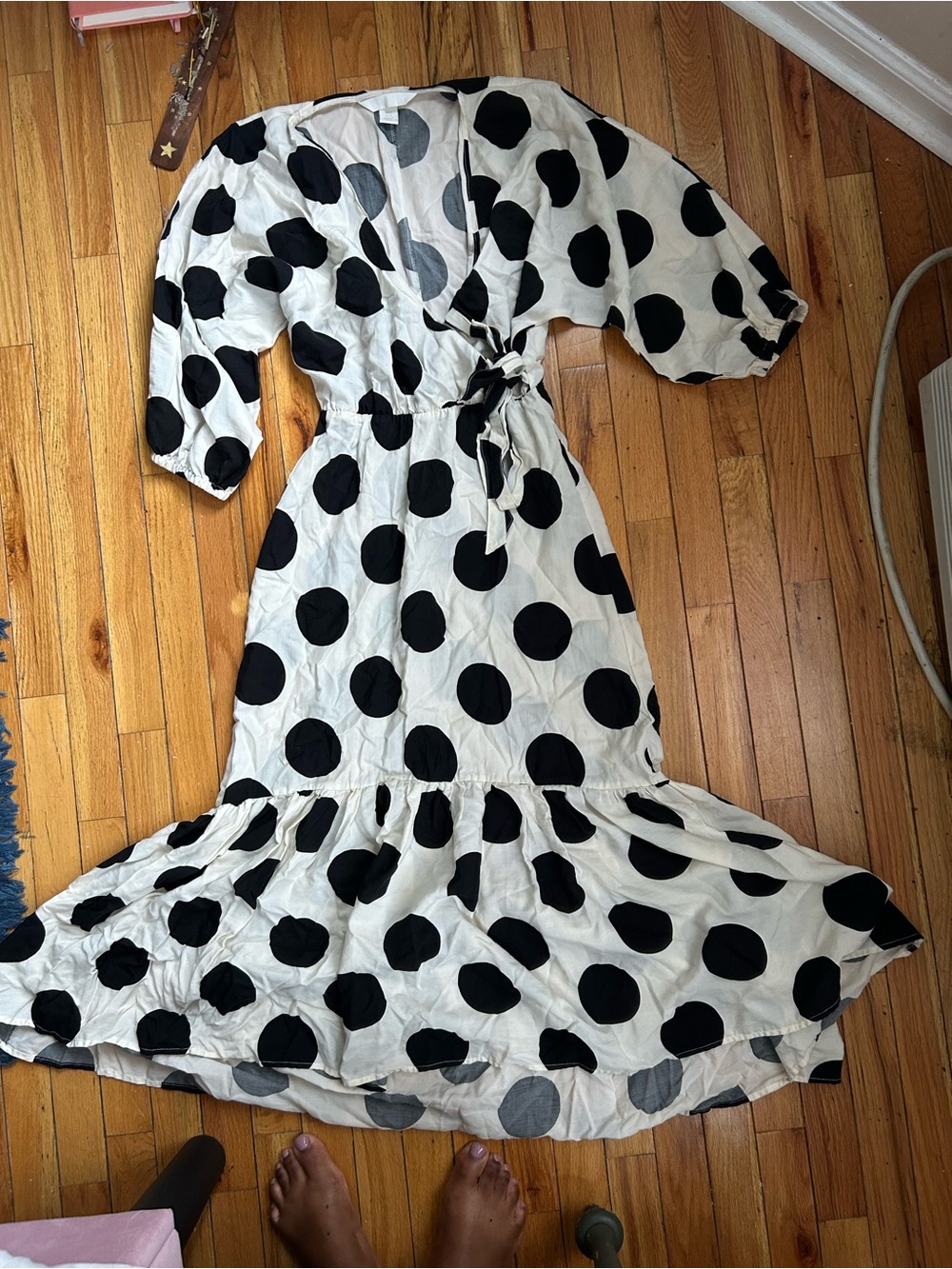 H&M Black & White Polka Dot Wrap Maxi Dress